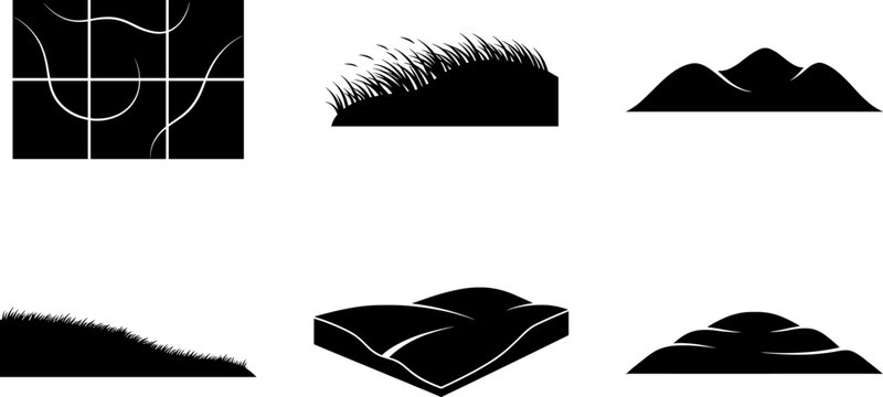 Grass field and rolling hill set featuring stylized landforms and grids for branding graphic
