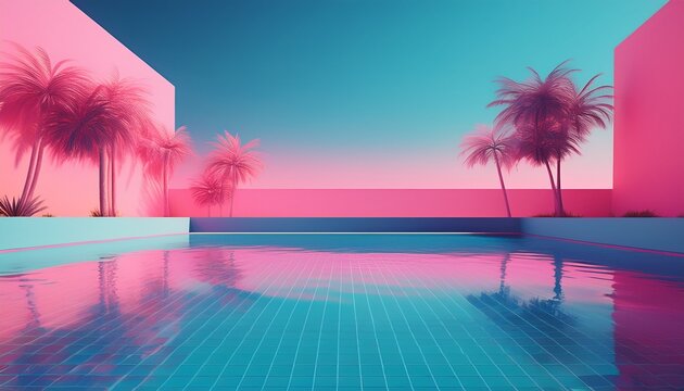 Minimalist Wallpaper Blue Pink Vaporwave Swimming Pool Relax Water Vacation Dreams Time Concept