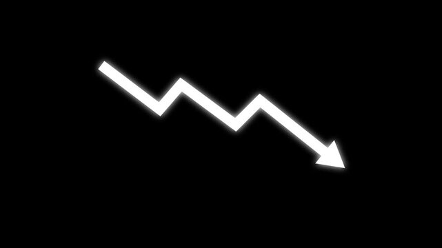Decreasing business graph concept. Loss business graph icon animation. Down arrow business graph chart animation The stock price falls, the red graph indicates a loss.