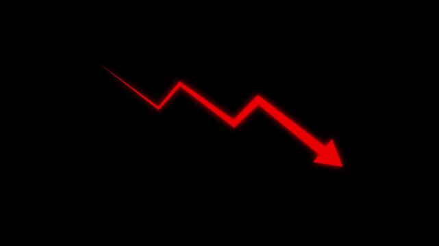Business cost reduction and market dropdown chart icon. bar chart and arrow showing rising quality and decreasing cost. Visualize business performance optimization, downward arrow loss concept.