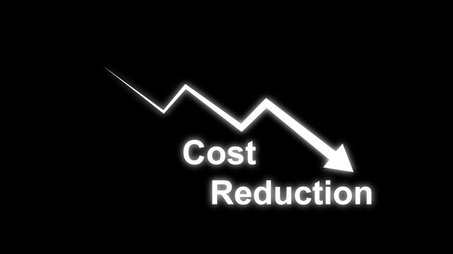 Cost reduction icon with down arrow for budget management and cost management. A downward arrow, representing cost reduction and financial efficiency. decreasing costs and quality control concept. 