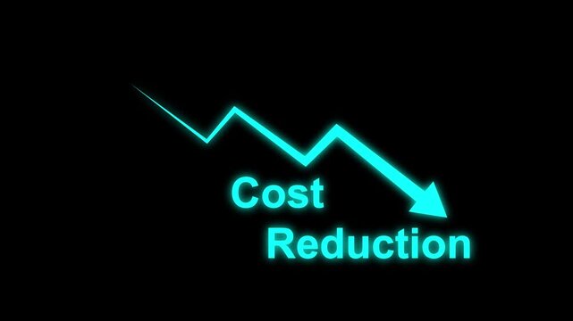 Cost reduction icon with down arrow for budget management and cost management. A downward arrow, representing cost reduction and financial efficiency. decreasing costs and quality control concept. 