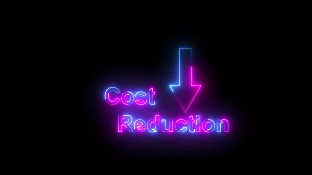 Neon line Motion graphics of quality control  and cost reduction concept. Down Graph showing cost reduction and improving quality. Successful business strategy, efficiency, product optimization 