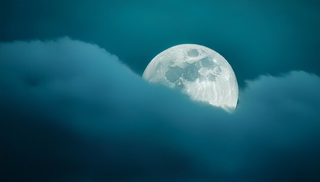 Smooth Supermoon Through Sheer Cloud In Teal Night Sky N K Minimalist Lunar Stock Photo For Buck Moon
