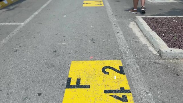 Road markings indicating traffic lanes on a paved urban street. Transportation infrastructure, traffic management, road safety, urban mobility and city planning concept.