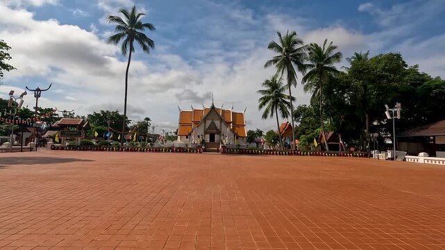  Landscape of Ancient Wat Phumin is Famous  Temple at Nan Province, Thailand , Dolly in Footage Travel Sculpture and Religion in Buddha Temple