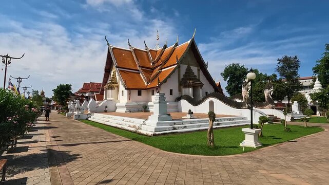  Landscape of Ancient Wat Phumin is Famous  Temple at Nan Province, Thailand , Stable Footage Travel Sculpture and Religion in Buddha Temple
