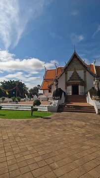 Landscape of Ancient Wat Phumin is Famous  Temple at Nan Province, Thailand , Pan left and right Footage Travel Sculpture and Religion in Buddha Temple