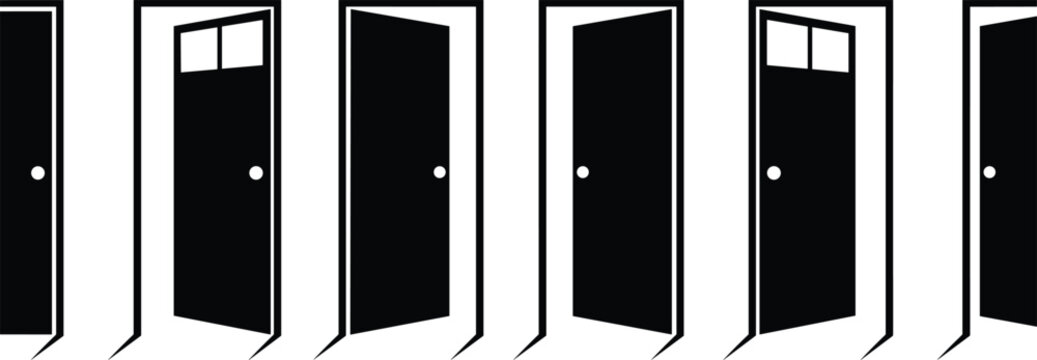 Open doors silhouette icons set with different angles doorway frames entrance exit concepts and architectural design elements vector