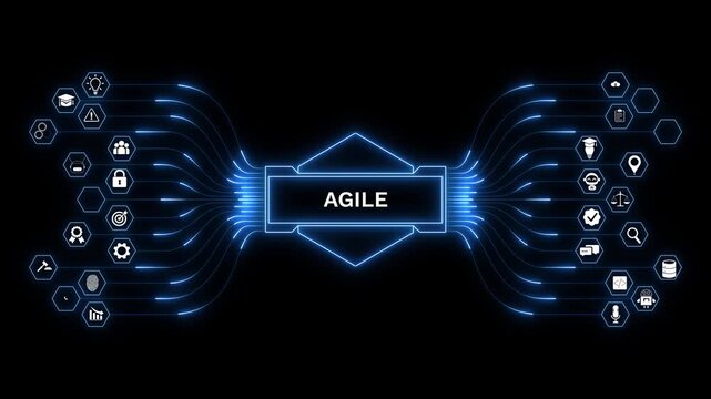 Agile methodology concept illustrating iterative development workflow, adaptive project management, team collaboration, and continuous improvement in modern software delivery.