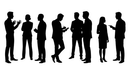 Group of people standing and chatting with smartphones isolated on transparent background, Vector © Riyadkingline