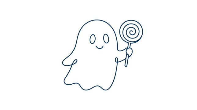 Cute ghost holding lollipop line art illustration