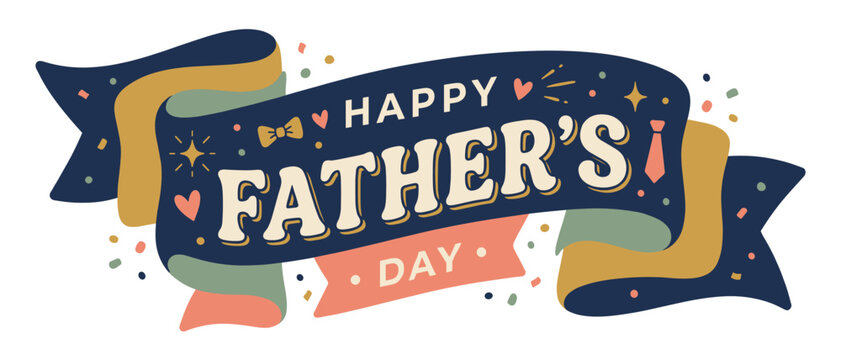 Father's day vector banner design with ribbon lettering stars and festive shapes