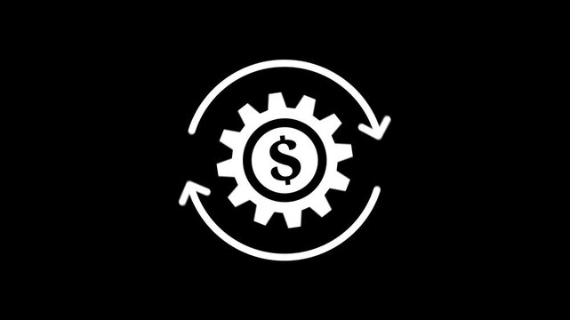 Gear symbol with dollar sign financial concept on transparent background. Animated gear icon with dollar sign representing business, finance. Future of Digital Finance. FINANCIAL TECHNOLOGY. 4k