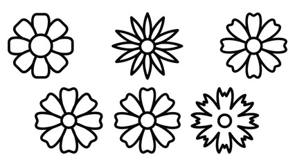 Obraz premium Black and White Flower Clipart Set, Hand Drawn Floral Outline Vector Illustrations
