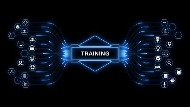 Training concept illustrating employee skill development, learning management system, workforce upskilling, professional education, and digital learning transformation.