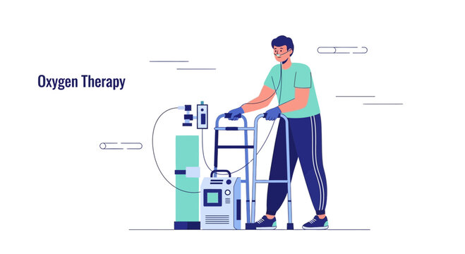 Man with walker and oxygen machine for Post-Surgery Recovery and Oxygen Therapy