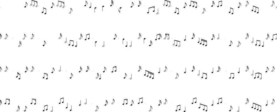 Black musical notes vector pattern on isolated white background for sheet music design creative background and abstract concept