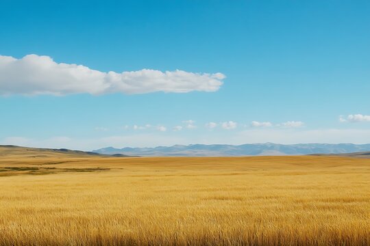 golden wheat fields waving under deep blue summer firmament