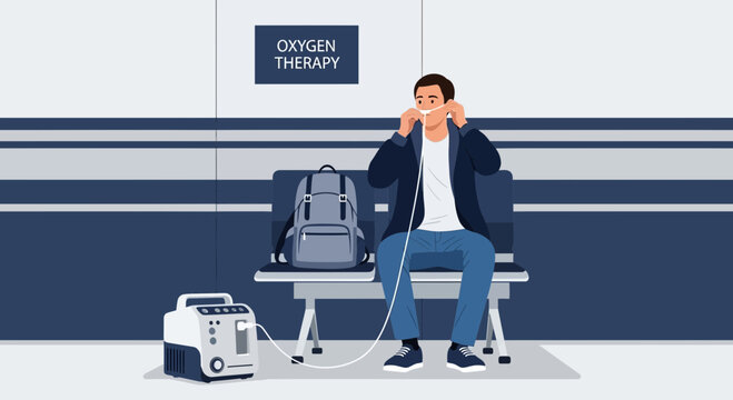 Man Receives Oxygen Therapy at Home with Portable Concentrator and Nasal Cannula