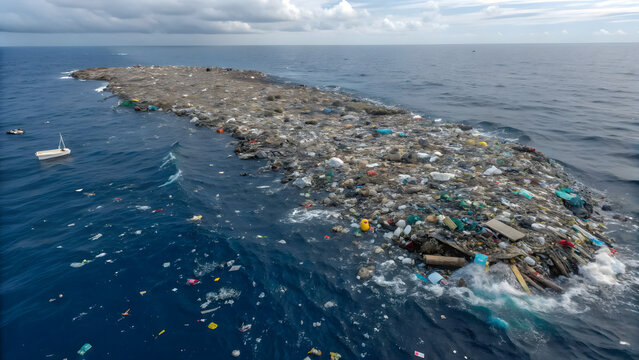 massive garbage patch floating in an open ocean