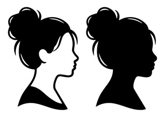 Fototapeta premium female profile silhouette set with bun hairstyle vector illustration on transparent background