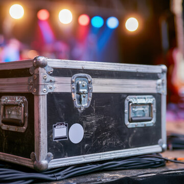 Road Case on Concert Stage with Colorful Event Lights