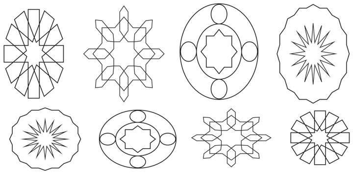 Black concentric circle set. Sonar or sound wave ring collection. Dotted and linear epicentre, target, radar icon concept. Ripple radial signal or vibration elements. Vector line and halftone symbols