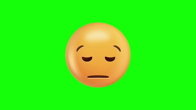 Tired Sad Emoji On Green Screen Background.