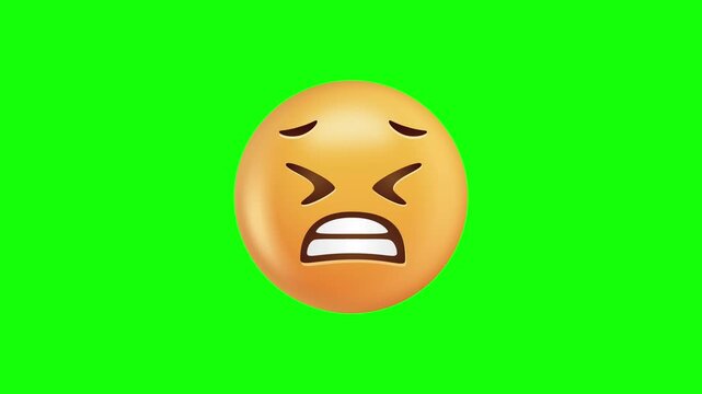 Yellow Grimacing Emoji On Green Screen Background.