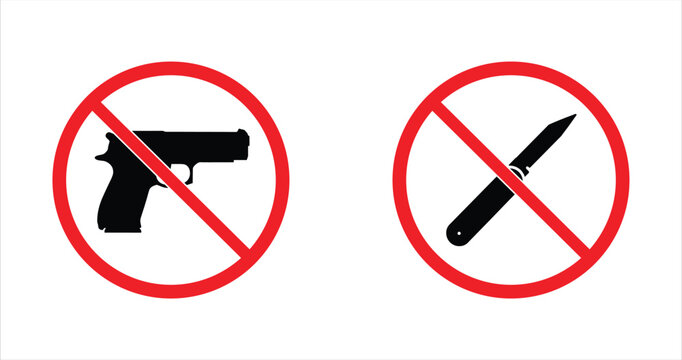 No weapons sign vector icon set with gun and knife isolated on white background
