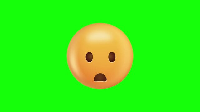 Shocked Yellow Emoji On Green Screen Background.