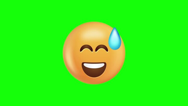 Laughing Sweating Emoji On Green Screen Background.