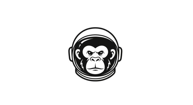 Illustration of a Monkey Face Wearing an Astronaut Helmet in Black and White Art Style