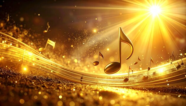 Golden music notes background for musical events and celebrations with elegant design and bright light