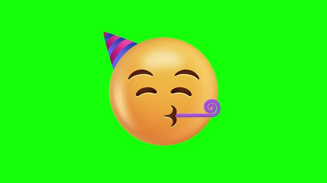 Party Emoji Blowing Horn on Greenscreen.