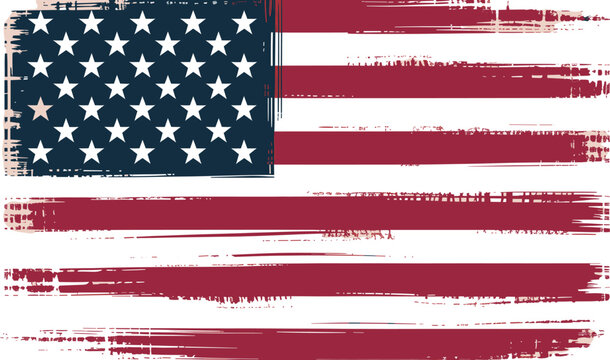 Grunge style American flag illustration featuring distressed brush stroke textures and a vintage patriotic design element
