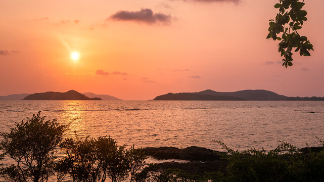 Breathtaking sunset on the island of Ko Mak in Thailand