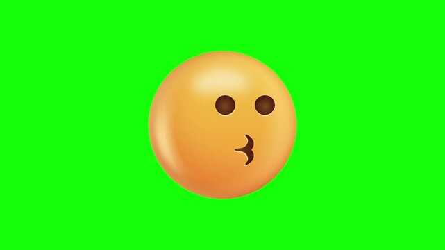 Puckered Kiss Emoji On Green Screen Background.