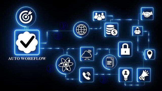 Auto workflow technology icons network with automation process gear icon illustrating.4k Animation video.4k animation video,..
