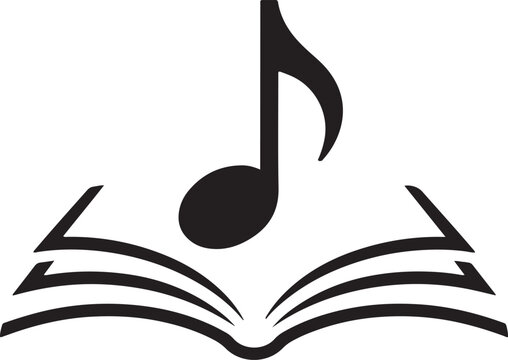 Music and literature symbol open book with eighth note icon