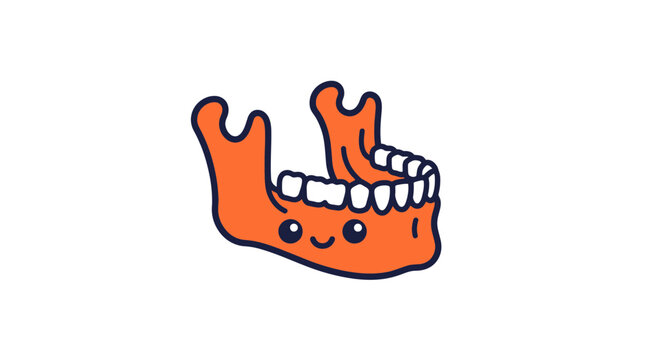 Cute Cartoon Human Mandible with Teeth, Kawaii Dental Illustration