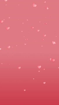 Romantic floating pink hearts red gradient background minimalist love celebration for vertical mobile stories and romantic digital greeting cards.