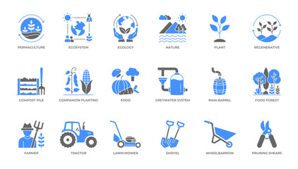Fototapeta premium Agriculture and Eco Friendly Gardening Minimalist Glyph Icon Set Vector Illustration