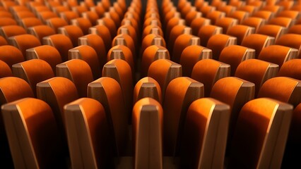 Obraz premium Parallel metal fins in orderly array with geometric pattern and warm tones.