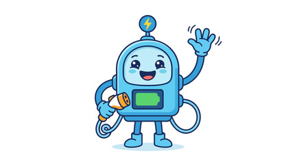 Fototapeta premium Cute electric car charging station character waving