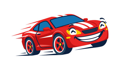 Naklejka premium Red sports car cartoon character racing with speed lines