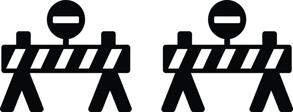 Road Barrier Warning Icon Set Featuring Stop, Construction, and Traffic Safety Symbols
