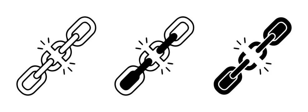 Broken Chain Link Icons, Disconnected Connection Symbol, Network Failure, Security Breach