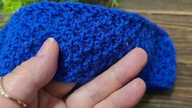 Colorful knitted fabric suitable for home decor, fashion or textile. pattern. Copy space